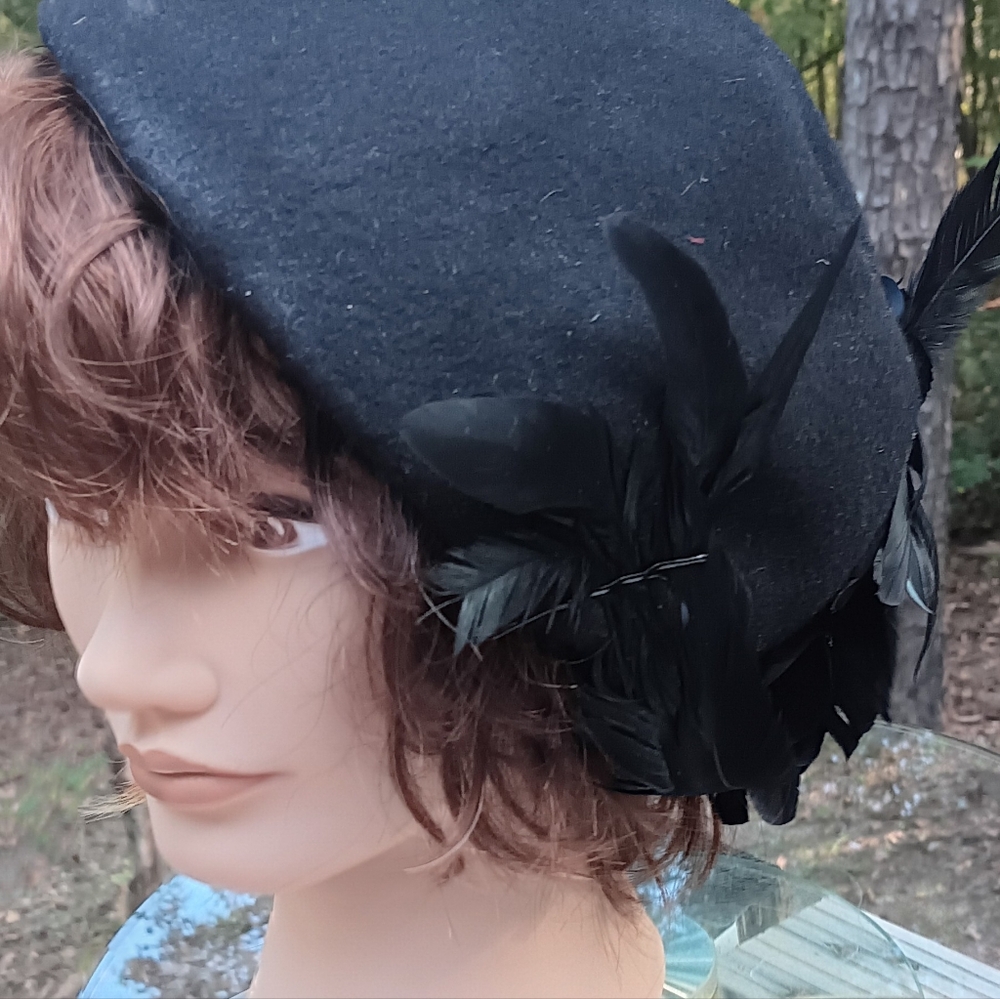 Jack McConnell Lancaster Wool Beret  vintage hat black mid-century